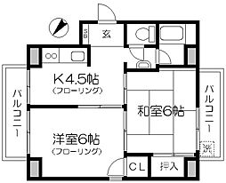 第3ナカヤビルクリスタル3 2Kの間取図画像