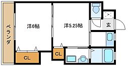 第二志げる荘 1DKの間取図画像