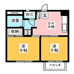 アオキハウス 1階2DKの間取り