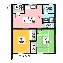 リバティ・スクエア 2階2DKの間取り