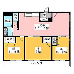 コート瑠璃京 2LDKの間取図画像