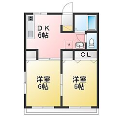 ハイツ吉田B棟 2DKの間取図画像