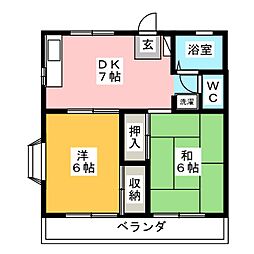 アオキフラット 2DKの間取図画像