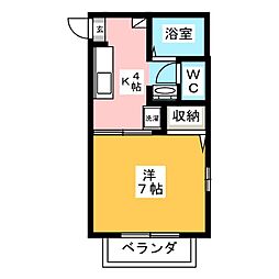 エスポワール2 1Kの間取図画像