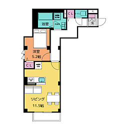フランジュール下新城 201 2階1LDKの間取り