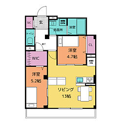 フランジュール下新城 302 3階2LDKの間取り