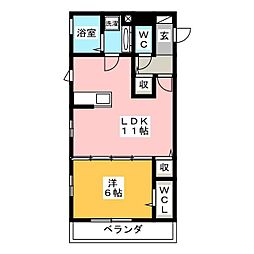 ヴェール・ヴィラ 1階1LDKの間取り