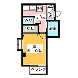 フィリア 2階1Kの間取り