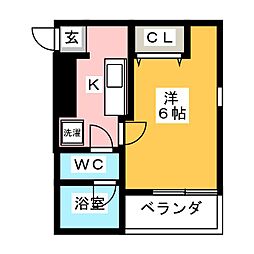 キャッスル5アメジスト 1Kの間取図画像