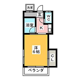 ラポール中原 1Kの間取図画像