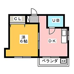 西川マンション 1DKの間取図画像