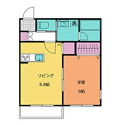 ベルアート 2階1DKの間取り