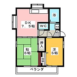 ファミリーハウス桂台 2DKの間取図画像
