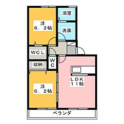 グランデュールもえぎ野 2LDKの間取図画像