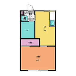ハニーハイツ松野 1階1Kの間取り
