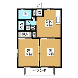 アミューズA 2DKの間取図画像