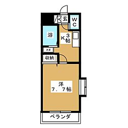 グリーンハイム2 1Kの間取図画像