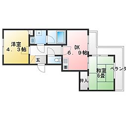 ベルコート日吉 2DKの間取図画像