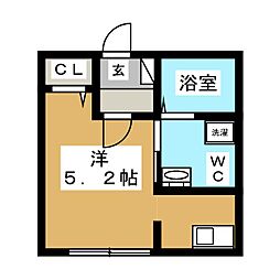 三ツ沢ルーエンハイム 1階ワンルームの間取り