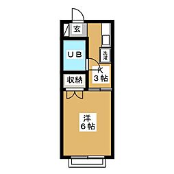 サニーハイム 2階1Kの間取り