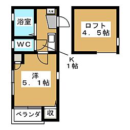 ドルフィン神之木町 1Kの間取図画像