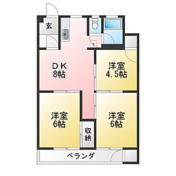峰沢団地5号棟 3DKの間取図画像