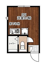 アンブランシュ大口A ワンルームの間取図画像