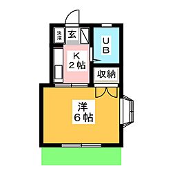 クランベリー 1階1Kの間取り