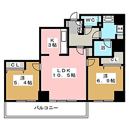 ドゥーエ横浜駅前 2LDKの間取図画像
