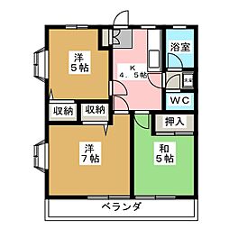 プラムガーデンB 3Kの間取図画像