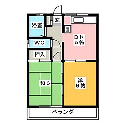 ハイツ山本A棟 2DKの間取図画像