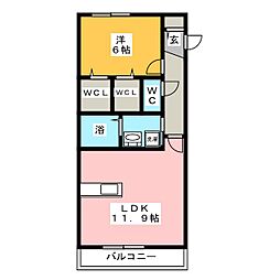 ルミエール峰沢 1LDKの間取図画像