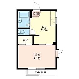 エストソレアード 1DKの間取図画像