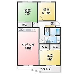 グリーンハイムいずみ野38号棟 3LDKの間取図画像