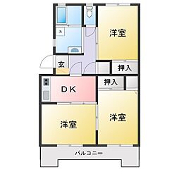 市公社汲沢西団地2号棟 3DKの間取図画像