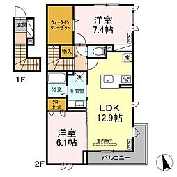 横浜市瀬谷区相沢4丁目アパート 2LDKの間取図画像