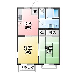 ヒル・クレストB 2DKの間取図画像