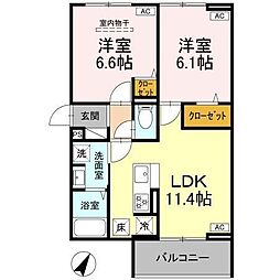 フラクタス湘南茅ヶ崎 2LDKの間取図画像