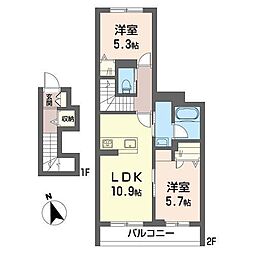 グラシュー湘南 2LDKの間取図画像
