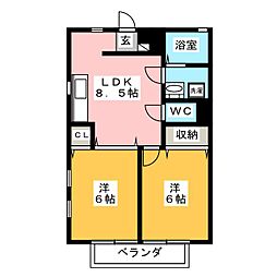 サンパレス港南台Ａ 2階2LDKの間取り