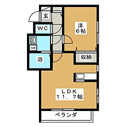 メゾンボヌール 2階1LDKの間取り