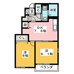 小坪アパートメント 2DKの間取図画像