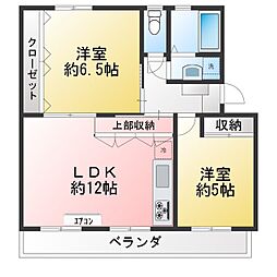 桂台団地9号棟 2LDKの間取図画像