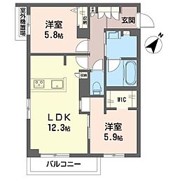ラ・ピネータ鎌倉 2LDKの間取図画像