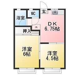 北鎌倉グリーンハイツ 2DKの間取図画像