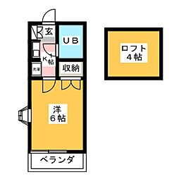 ジョイフル六会 1Kの間取図画像