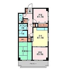 メゾンデフォンティヌ 3DKの間取図画像