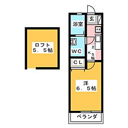 ラズベリーリーフ 1Kの間取図画像