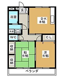 アーデルファイブ 3階2DKの間取り