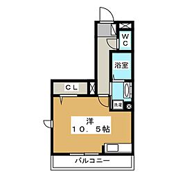 ヴィーブル草薙 3階ワンルームの間取り